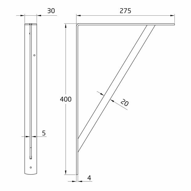 AMIG Plankdrager/planksteun van metaal - 2x - gelakt wit - H400 x B275 mm - Tot 225 kg - Plankdragers