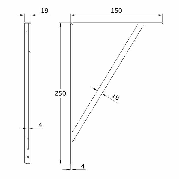 AMIG Plankdrager/planksteun van metaal - 2x - gelakt zilver - H250 x B150 mm - Tot 320 kg - Plankdragers