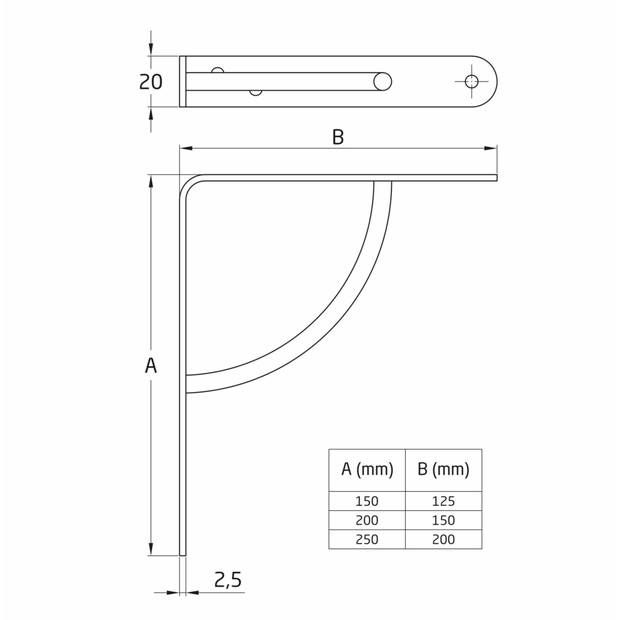 AMIG Plankdrager/planksteun van metaal - gelakt wit - H200 x B150 mm - Tot 105 kg - Plankdragers