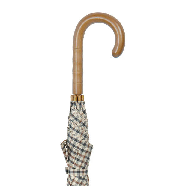 Classic Canes Paraplu - Houten handvat - 102 cm polyesterdoek – Lengte 102 cm – Crème met blokjes