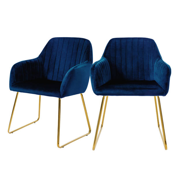 Eetkamerstoelen met rugleuning set van 2 blauw fluwelen bekleding met metalen poten ML-Design