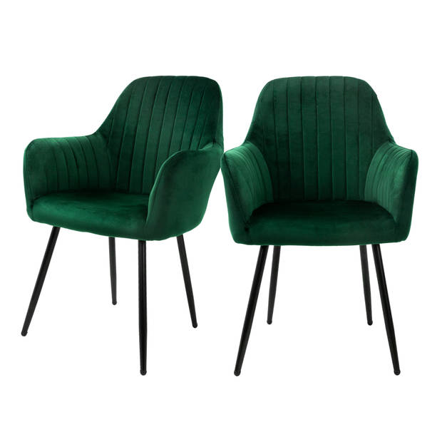 Eetkamerstoelen met rugleuning & armleuning set van 2 groen met fluwelen bekleding en metalen poten ML-Design