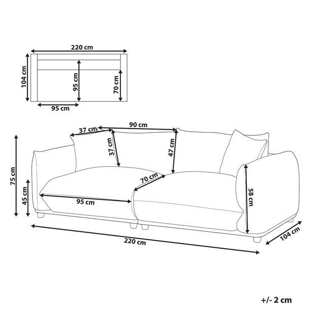 Beliani LUVOS - Driezitsbank-Grijs-Polyester