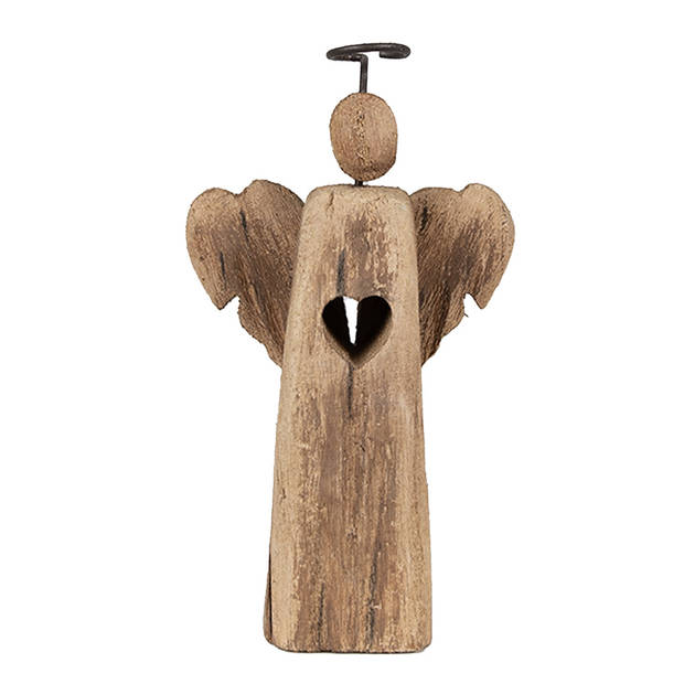 Clayre & Eef Decoratie Beeld Engel 22 cm Bruin Hout Bruin