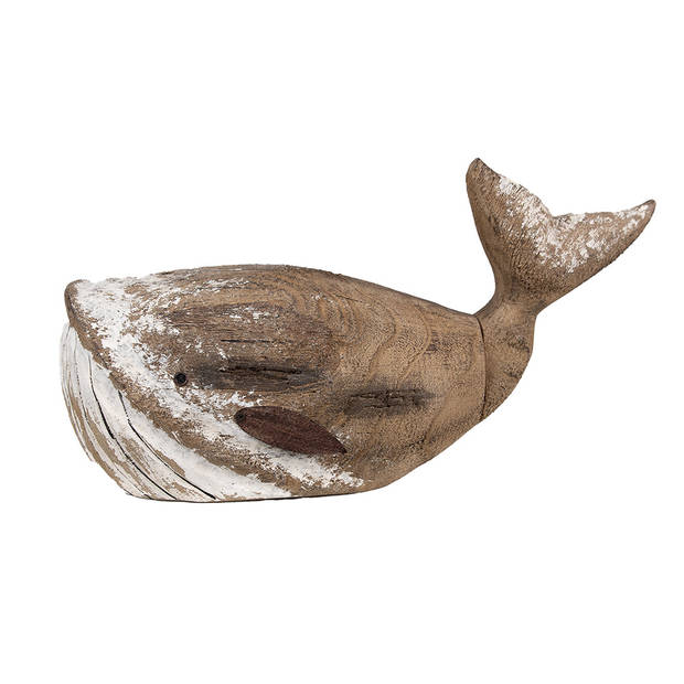 Clayre & Eef Decoratie Beeld Walvis 21 cm Bruin Wit Hout Bruin