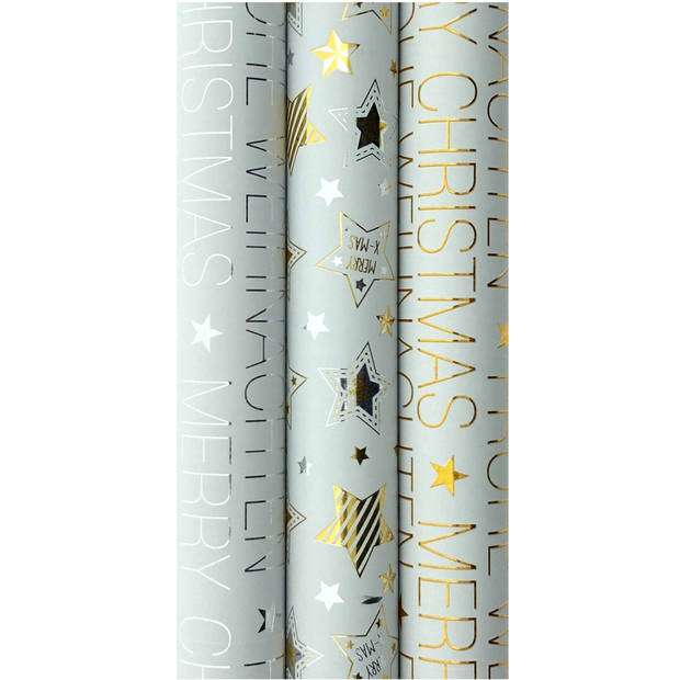 GOLD and SILVER cadeaupapier - Kerstpapier inpakpapier voor Kerst - 3 meter x 70 cm - 3 rollen