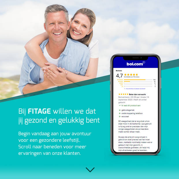 Personenweegschaal LED - Weegschaal met 17x Lichaamsanalyse - Vetpercentagemeter - FITAGE App