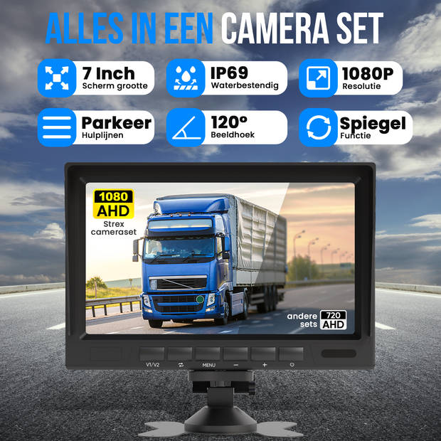 Strex Achteruitrijcamera Set Bedraad Met 2 Camera's (tegelijk bekijken) - HD 1080P - 7