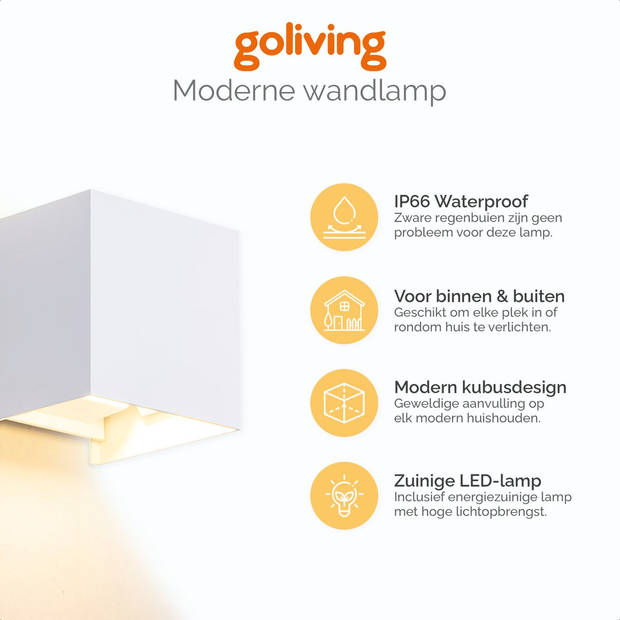 Goliving lamp – Wandlamp – Kubuslamp industrieel – Waterdichte LED-verlichting - Energiezuinig en roestvrij- Wit