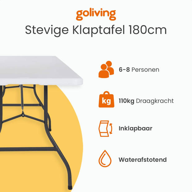 Goliving Inklapbare Tafel – Klaptafel – Campingtafel – Vouwtafel Buiten – 122 x 60 x 74 cm – Wit