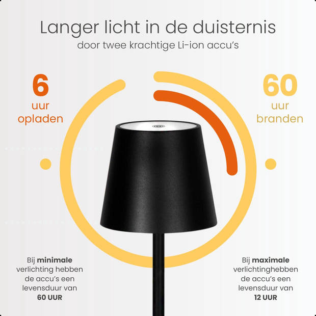 Goliving Tafellamp Oplaadbaar – Draadloos en dimbaar – Moderne touch lamp – Nachtlamp – 38 cm – Zwart