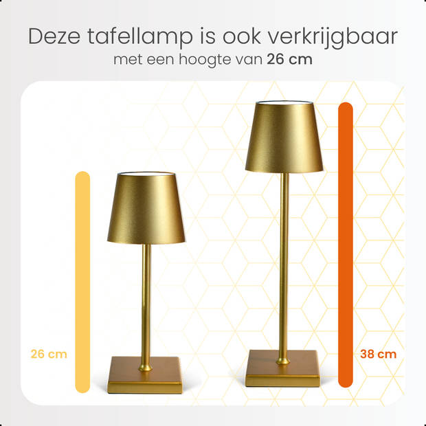 Goliving Tafellamp Oplaadbaar – Draadloos en dimbaar – Moderne touch lamp – Nachtlamp – 38 cm – Goud