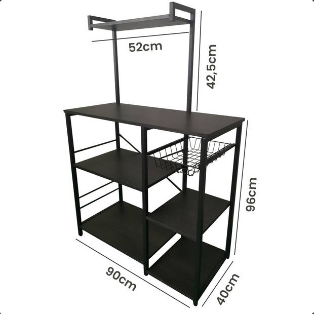 Goliving Keukenkast - Keukenrek Staand - Magnetronkast - Organizer - 40x90x132 - Zwart