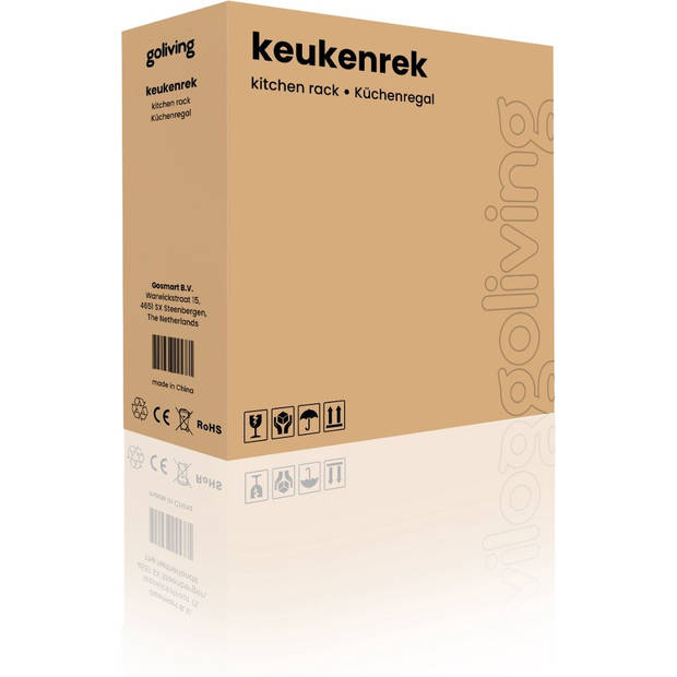 Goliving Keukenkast - Keukenrek Staand - Industrieel - Metaal - Hout - 84x40x170 cm - Zwart