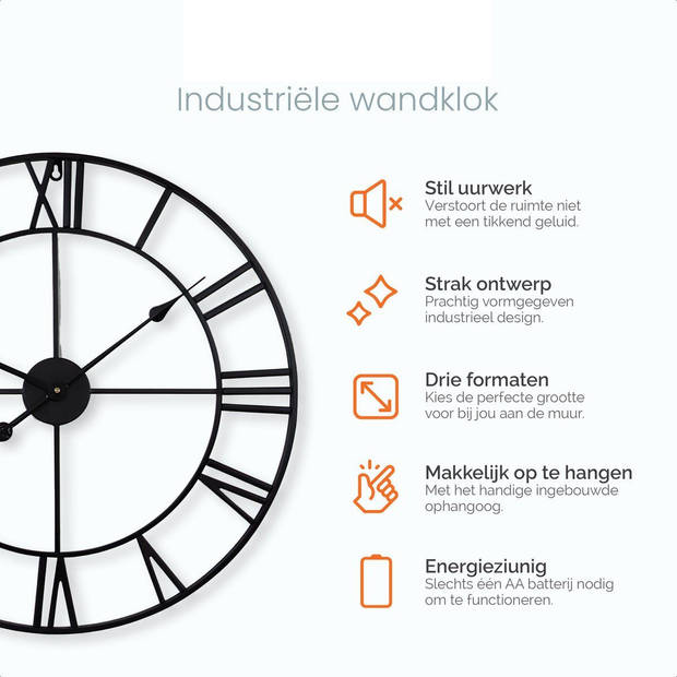 Goliving Wandklok Industrieel - Stil uurwerk - Moderne wandklok - Metaal - Ø 40 cm - Zwart