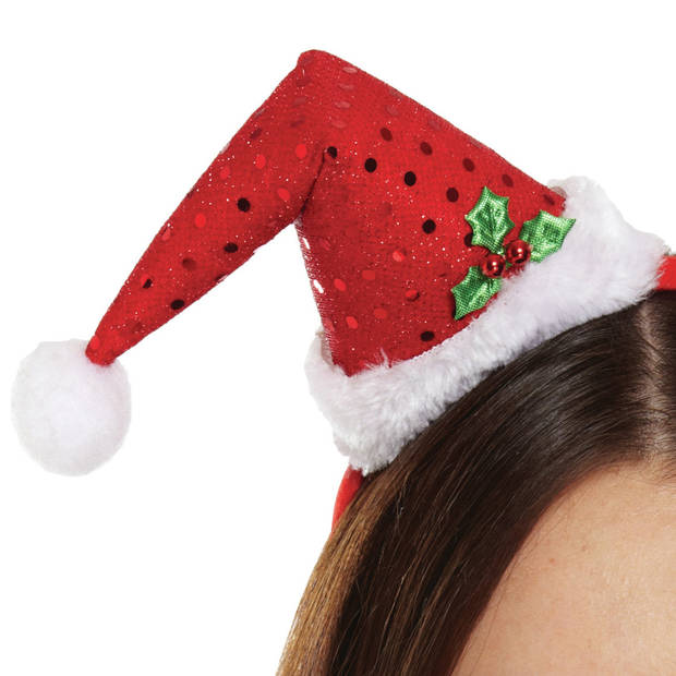 Henbrandt kerst diadeems/haarbanden - 2x st- met kerstmuts - 21 cm - Verkleedattributen