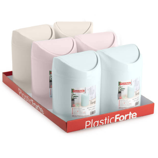 Plasticforte mini prullenbakje - 2x - beige - kunststof - klepdeksel - keuken/aanrecht - 12 x 17 cm - Prullenbakken