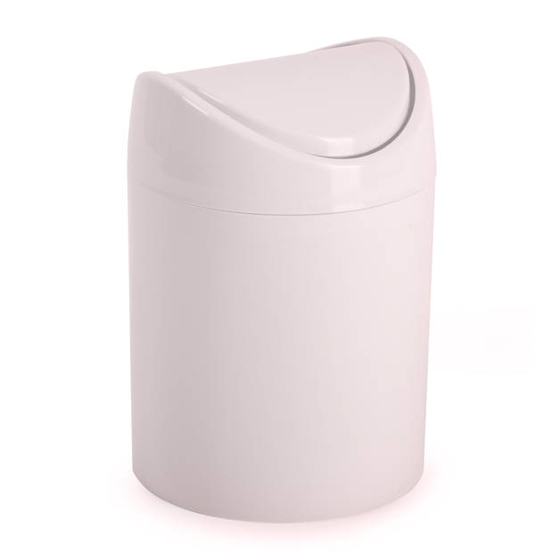 Plasticforte mini prullenbakje - 2x - roze - kunststof - klepdeksel - keuken/aanrecht - 12 x 17 cm - Prullenbakken