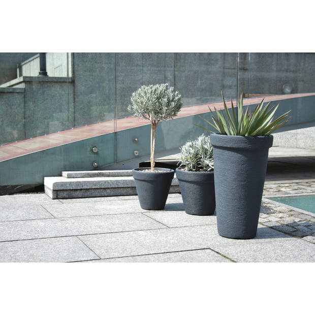Prosperplast Plantenpot/bloempot Classic Garden - 2x - buiten/binnen - kunststof - antraciet - D30 x H31 cm - Plantenpot