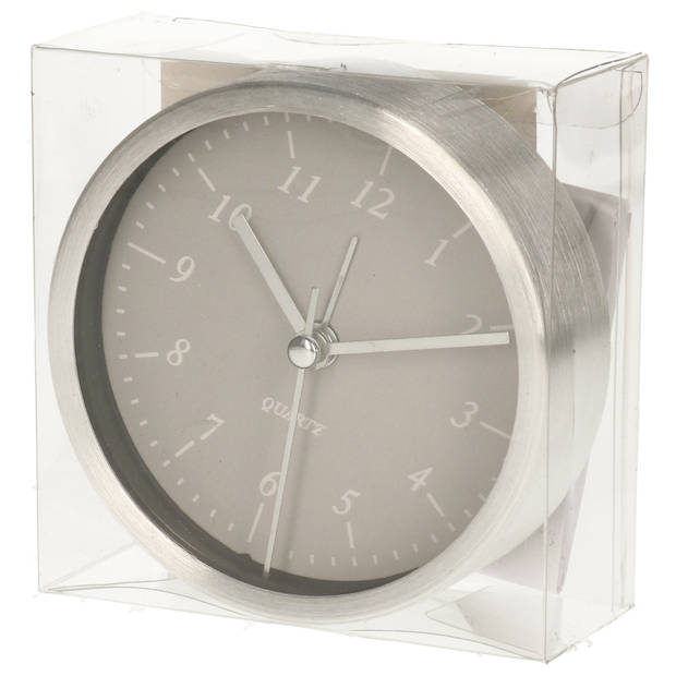 Gerimport Wekker/alarmklok analoog - zilver/grijs - aluminium/glas - 9 x 2,5 cm - staand model - Wekkers