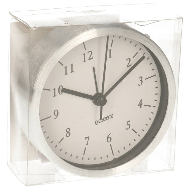 Gerimport Wekker/alarmklok analoog - zilver/wit - aluminium/glas - 9 x 2,5 cm - staand model - Wekkers