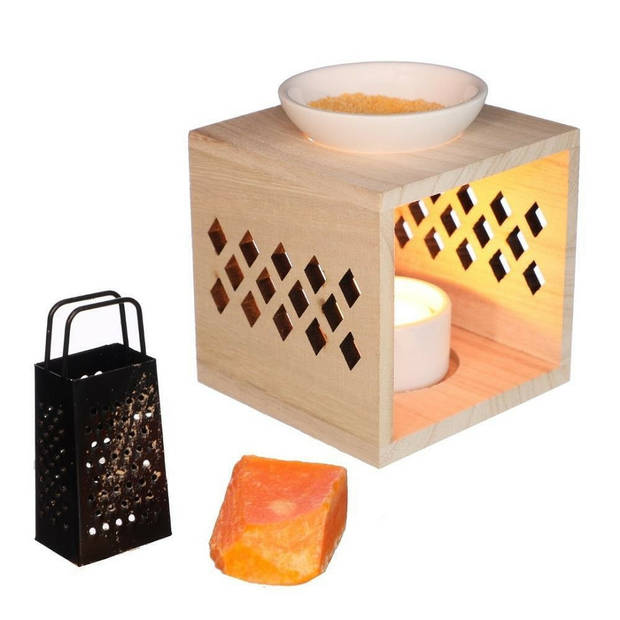 Ideas4seasons Geurbrander voor amberblokjes/geurolie - keramiek/hout - 10 x 10 x 12 cm - Geurbranders