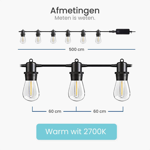Gologi lichtsnoer buiten & binnen - Lichtslinger 5M - LED - 2700K - Smart verlichting - Koppelbaar tot 20M