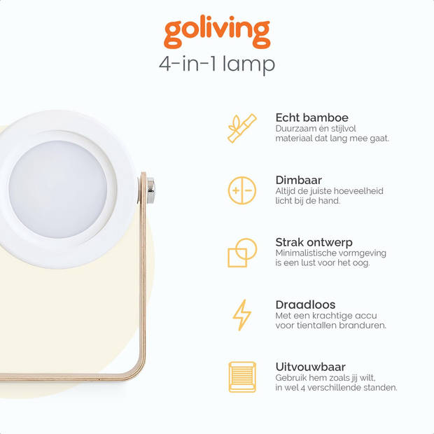 Goliving multifunctionele lamp - Bureaulamp - Hanglamp opvouwbaar - Draagbare lamp - Tafellamp - LED - Oplaadbaar