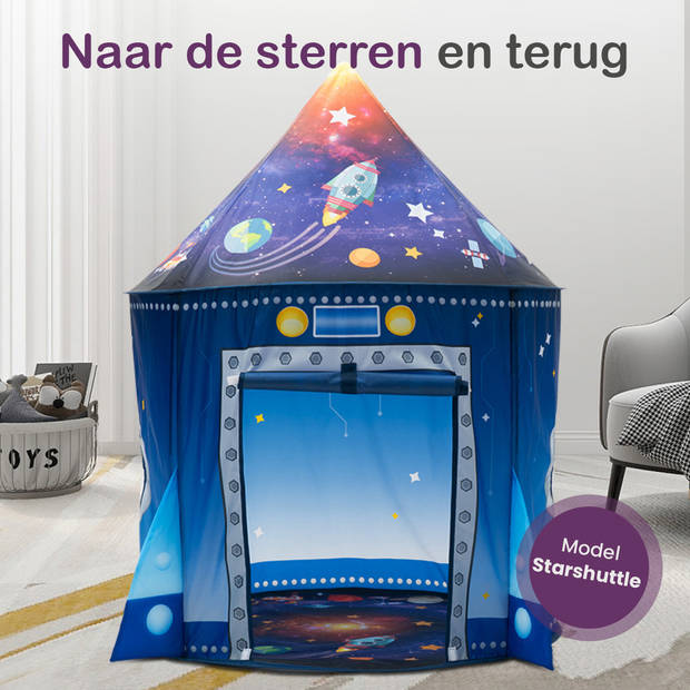 Gofun Starshuttle Speeltent - 100 x 135 cm - Voor Kinderen Vanaf 3 Jaar - Buiten en Binnen - Speeltentje - Raket - Blauw