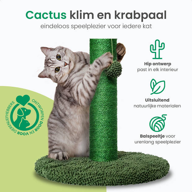 Gopets Krabpaal Katten - Cactus Krabpaal met Touw - Krabplank modern design - Krabmeubel met Speeltje - 65cm