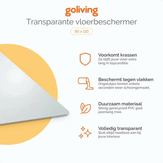 Goliving Vloerbeschermer bureaustoel - 90x120cm - Bureaustoelmat - PVC - Transparant - Geluiddempend
