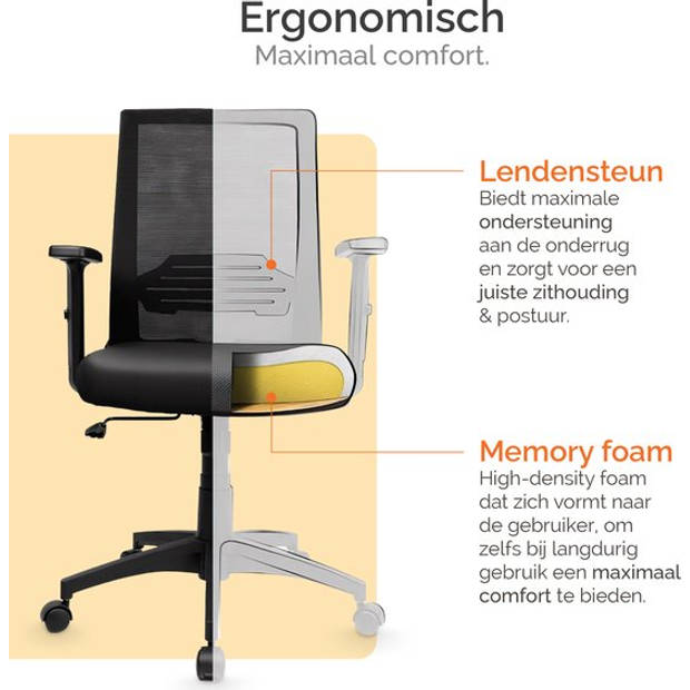 Goliving Ergonomisch Bureaustoel - Met Lendensteun en Armleuning - Verstelbaar - Op Wieltjes - Voor Volwassenen - Zwart
