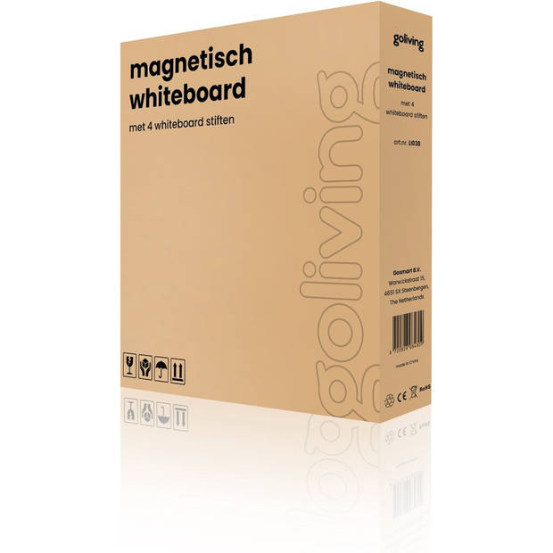 Goliving whiteboard met stiften - Magnetisch bord - 60 x 90 cm - Krasvast memobord - Schoolbord - Emaille magneetbord