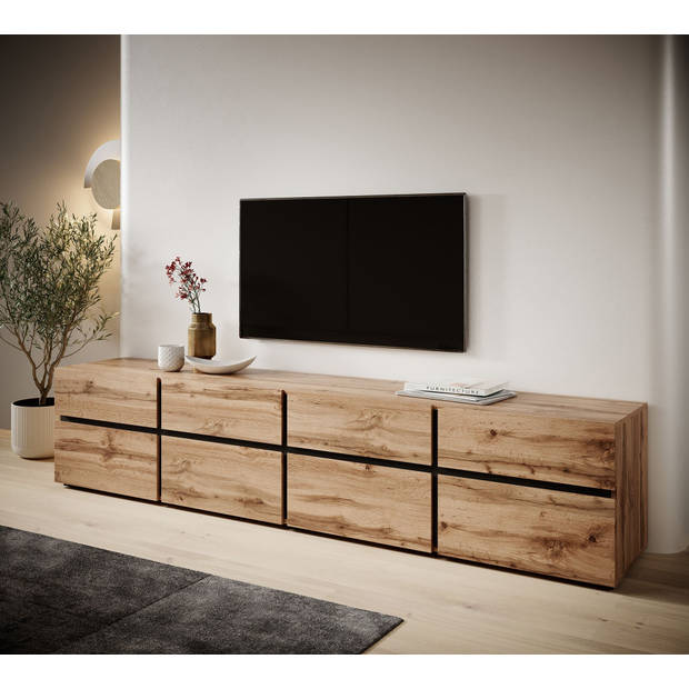 Meubella TV-Meubel Cainan - Eiken - Zwart - 225 cm