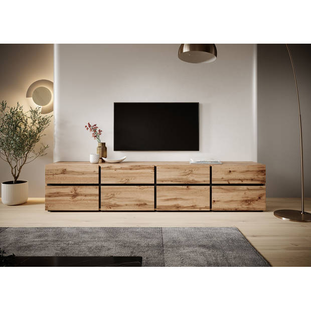 Meubella TV-Meubel Cainan - Eiken - Zwart - 225 cm