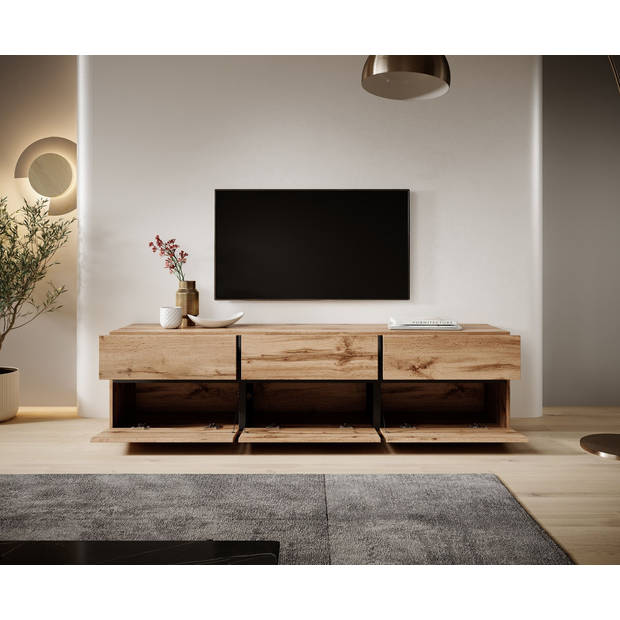 Meubella TV-Meubel Cainan - Eiken - Zwart - 180 cm