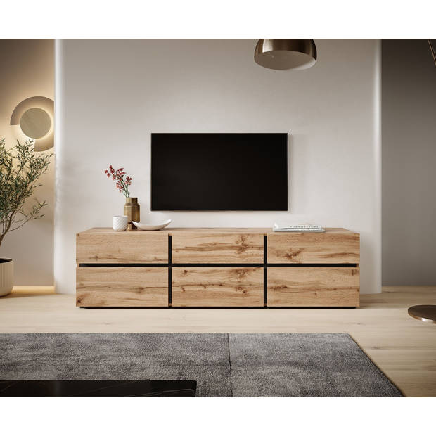 Meubella TV-Meubel Cainan - Eiken - Zwart - 180 cm