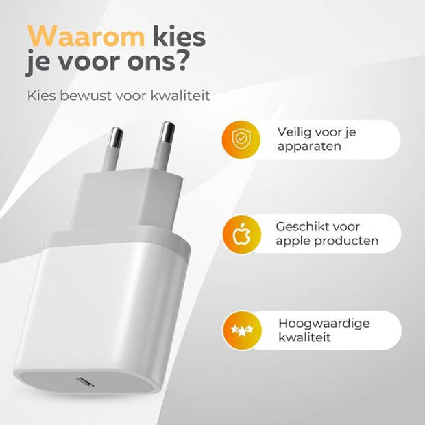 Wurk - Oplader - Geschikt voor iPhone, Airpods en iPad - 20W Snellader - Oplaadkabel van 3M