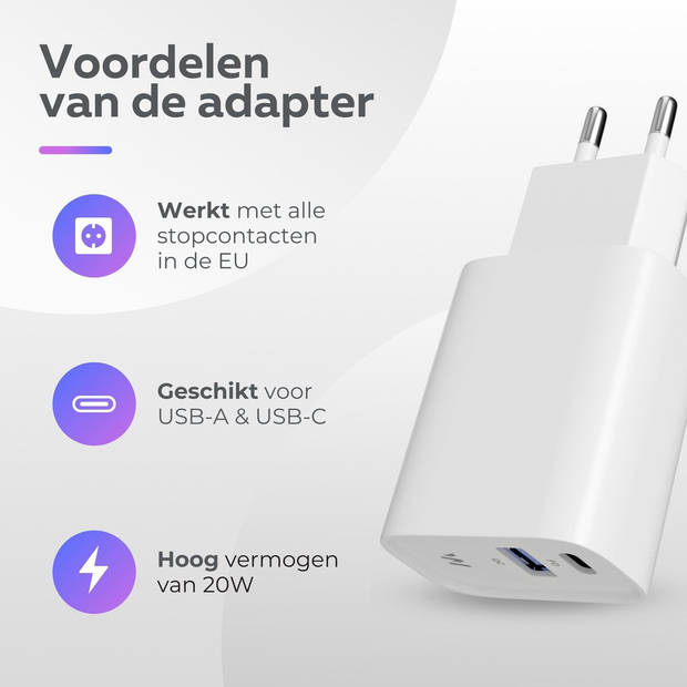 Wurk - USB C Adapter - USB A - 20W - Universeel - Geschikt voor iPhone & Samsung - Wit