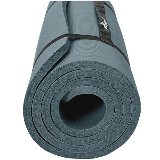 Yoga mat grijs/petrol 1,5 cm dik, fitnessmat, pilates, aerobics