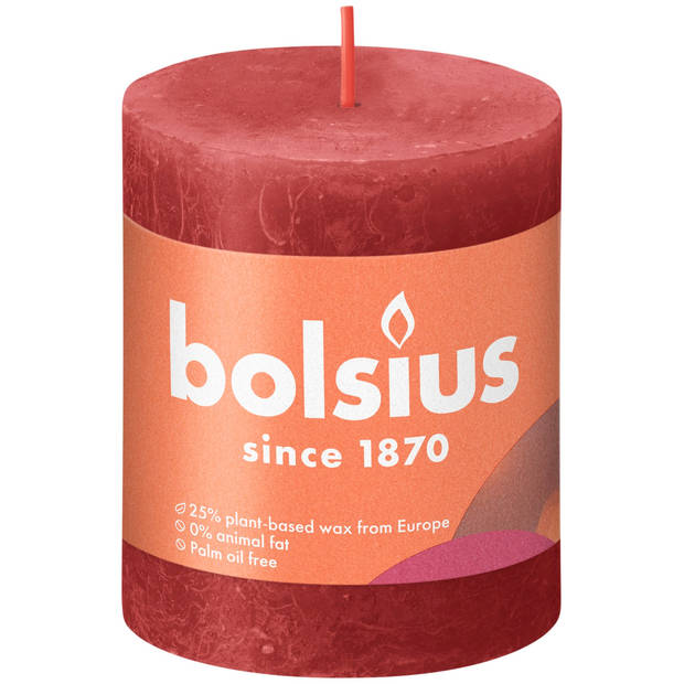 3 stuks - Bolsius - Stompkaars Delicate Red 80/68 rustiek