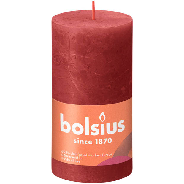 3 stuks - Bolsius - Stompkaars Delicate Red 130/68 rustiek