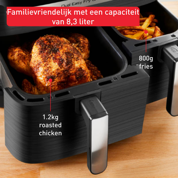 Tefal Easy Fry & Grill Dual EY905D 8.3L XXL heteluchtfriteuse met dubbele lades rvs