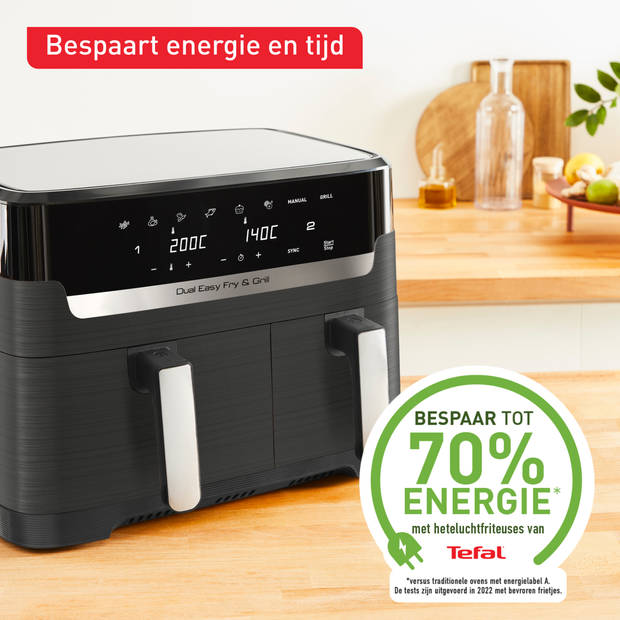 Tefal Easy Fry & Grill Dual EY905D 8.3L XXL heteluchtfriteuse met dubbele lades rvs