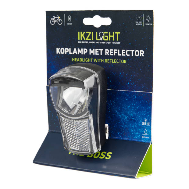 IKZI Ikzilight koplamp The Boss, 1 witte led 20LUX. incl bracket en batterijen (hangverpakking)