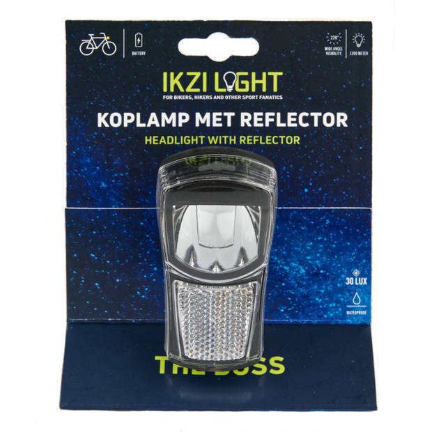 IKZI Ikzilight koplamp The Boss, 1 witte led 20LUX. incl bracket en batterijen (hangverpakking)