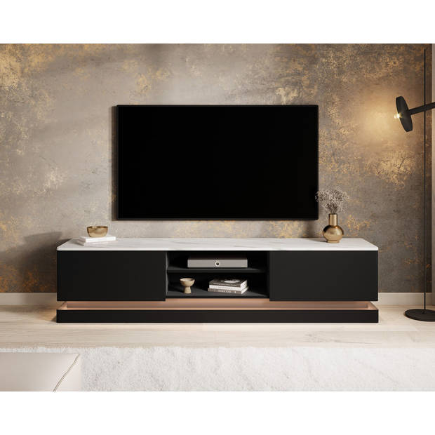 Meubella TV-Meubel Daley - Zwart - 190 cm - Met LED