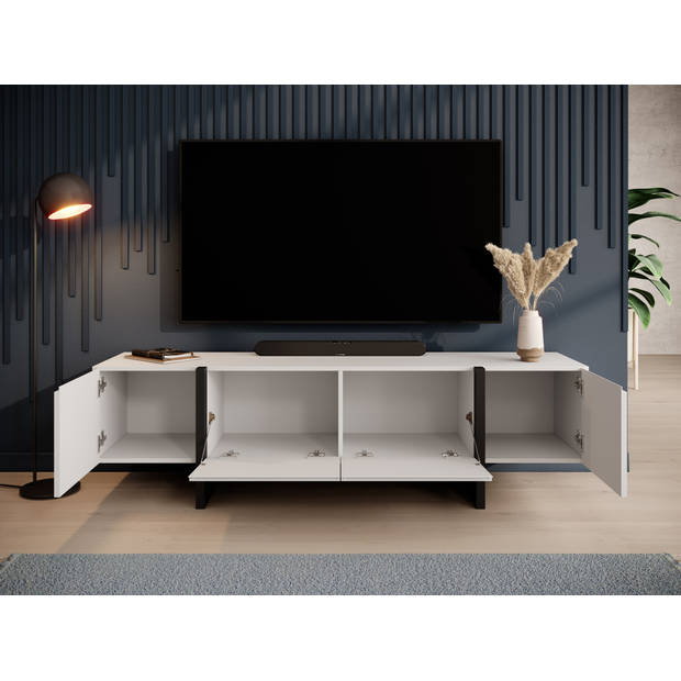 Meubella TV-Meubel Kelton - Wit - Zwart - 180 cm