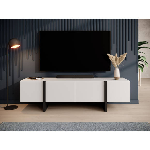 Meubella TV-Meubel Kelton - Wit - Zwart - 180 cm