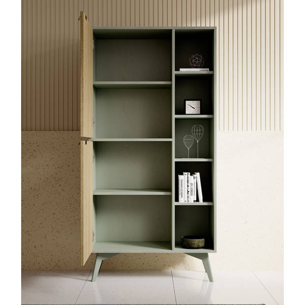 Meubella Boekenkast Essence - Groen - Licht eiken - 80 cm